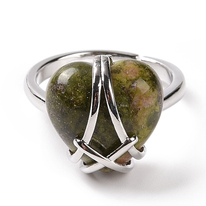 Регулируемое кольцо с драгоценным камнем в форме сердца, украшения из латунной проволоки для женщин, без кадмия и без свинца