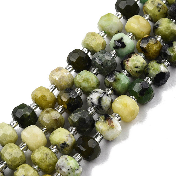Perles naturelles serpentine brins, avec des perles de rocaille, facette, rondelle