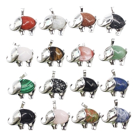 Gemstone Pendants, Elephant Charms, with Platinum Plated Metal Findings