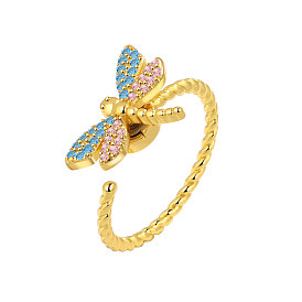 Dancing Dragonfly Rotating Ring with Rhinestones, Ins Style, Adjustable Index Finger Ring, Gift for Girlfriend