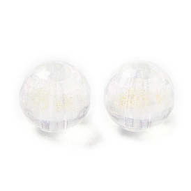 Transparent Acrylic Beads, with Glitter, Faceted, Round