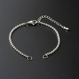 304 fabrication de bracelets rolo en acier inoxydable, avec rallonge de chaîne en laiton