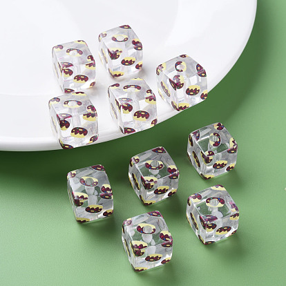 Transparent Printed Acrylic Beads, Square with Cake Pattern