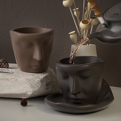 Moldes de silicona para taza y tapete de taza con rostro humano de arte abstracto, moldes de posavasos de fundición de resina, para resina uv, fabricación artesanal de resina epoxi