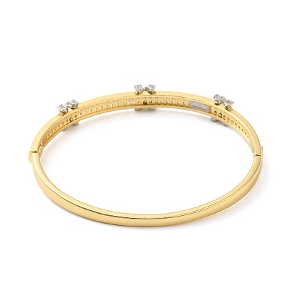 Rack Plating Brass Hinged Bangles with Cubic Zirconia, Long-Lasting Plated, Cadmium Free & Lead Free