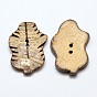 2 Holes Leaf Coconut Sewing Buttons, 32x20x3~5mm, Hole: 1mm