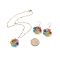 Boucles d'oreilles pendantes et collier pendentif fleur de pierres précieuses mélangées naturelles et synthétiques, bijoux en laiton doré pour femme