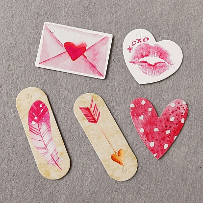 Paper Gift Tags, Hange Tags, with Hemp Rope, For Wedding, Valentine's Day, Envelope/Lip/Heart/Key/Feather Pattern