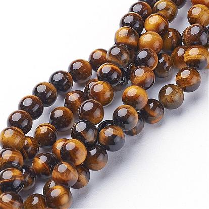 Gemstone Beads Strands, Grade A Tiger Eye, Round