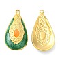 Enamel Pendants, with 304 Stainless Steel Finding and Arcylic Cabochons, Real 18K Gold Plated, Teardrop Charm