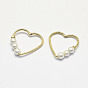 Long-Lasting Plated Brass Linking Rings, with Acrylic Pearl Beads, Real 18K Gold Plated, Nickel Free, Heart