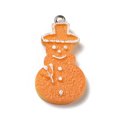 Opaque Resin Pendants, with Platinum Tone Iron Loops, Imitation Gingerbread, Christmas Theme, Snowman