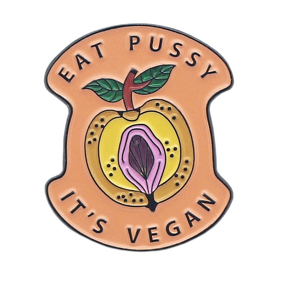 Broche en émail en forme de poire de dessin animé, mot manger la chatte c'est un badge de féminisme en alliage végétalien pour les vêtements de sac à dos