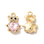 Colgantes de diamantes de imitación de aleación de chapado en rack, con vidrio, sin níquel, oso con amuletos de corazón, dorado