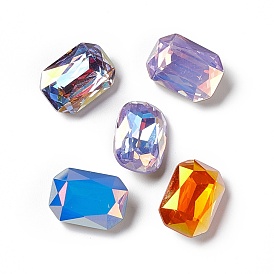 Light AB Style Glass Rhinestone Cabochons, Pointed Back & Back Plated, Octagon Rectangle