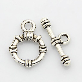Tibetan Style Alloy Ring Toggle Clasps, Ring: 21x16x3mm, Hole: 2.5mm, Bar: 24x9x3mm, Hole: 2.5mm