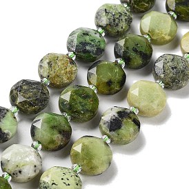 Natural Australia Jade/Chrysoprase Beads Strands, with Seed Beads, Faceted Hexagonal Cut, Flat Round