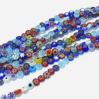 Vidrio millefiori artesanal planas hebras de perlas redondas, diseño de una sola flor
