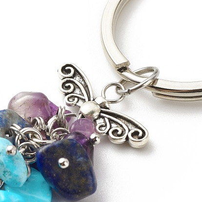 Porte-clés en perles de pierres précieuses naturelles et synthétiques, porte-clés pendentifs mauvais œil, avec porte-clés pour ornement d'accessoire de sac