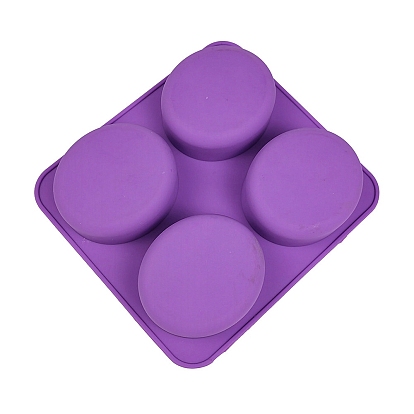 4 Cavities Silicone Molds, for Handmade Soap Making, Round with Butterfly & Flower