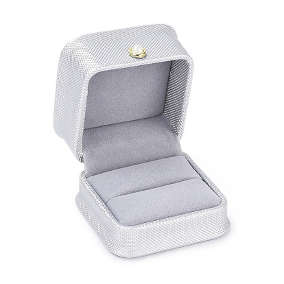 PU Leather Ring Gift Boxes, with Iron & Plastic Imitation Pearl Button and Velvet Inside, for Wedding, Jewelry Storage Case