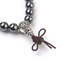Bracelets extensibles en pierres précieuses rondes, avec des ensembles de perles d'alliage gourou, Emballage en toile de jute, argent antique