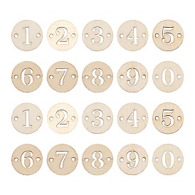 100pcs 10 Styles Unfinished Natural Poplar Wood Links Connectors, Laser Cut, Flat Round with Number, with Jute Cord, for Jewelry Making