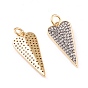 Brass Micro Pave Clear Cubic Zirconia Pendants, with Jump Rings, Long-Lasting Plated, Heart, Real 18K Gold Plated