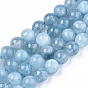 Perles naturelles de quartz brins, imitation aigue-marine, teint, ronde