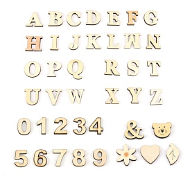 DIY Wood Alphanumeric Sticker Crafts, Mixed A~Z Alphabet & Number0~9 & Other Pattern, for Scrapbooking Decor
