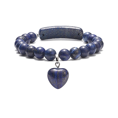 Natural Gemstone Beaded Bracelets, Heart Shape Pendant Bracelet, for Women