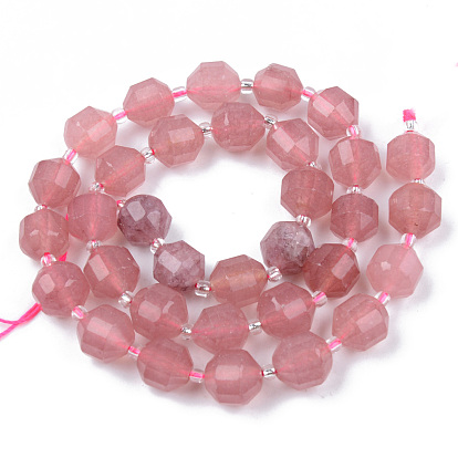 Cordes de perles de calcédoine naturelles, imitation quartz fraise, ronde, facette, teints et chauffée