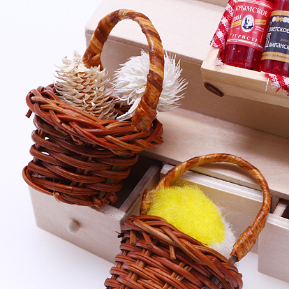 Кукольный домик миниатюрная плетеная ручная корзина для ролевых игр, украшение сцены игрушки, плетеная цветочная корзина ручной работы для фотографии