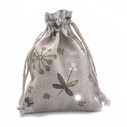 Bolsas de embalaje de poliéster (algodón poliéster) Bolsas con cordón, con flor impresa