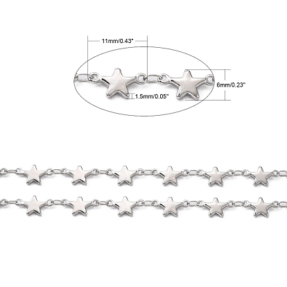 304 Stainless Steel Decorative Chains, Soldered, with Star Connector, 11x6x1.5mm