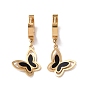 Black Resin Butterfly Dangle Hoop Earrings, Ion Plating(IP) 304 Stainless Steel Jewelry for Women