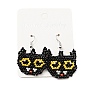 Aretes colgantes de gato trenzado con semillas de vidrio, pendientes de halloween con envoltura de alambre de aleación para mujer