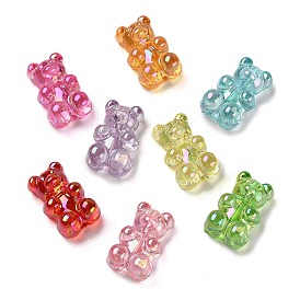 Transparent Bear Acrylic Beads, AB Color Plated