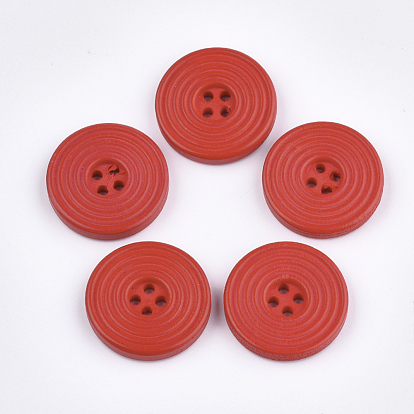 Расписные деревянные кнопки, 4-луночное, плоско-круглые