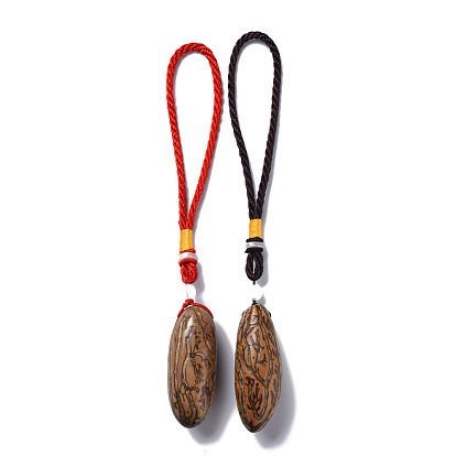 Boxwood Pendant Decorations, with Natural Bodhi Beads, Oval