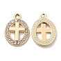 UV Plating Alloy Pendants, with Crystal Rhinestone, Oval with Cross Charms