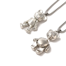 Zinc Alloy with Rhinestone Bear Pendant Necklaces, 201 Stainless Steel Chains Necklaces