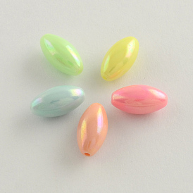 AB Color Plated Rice Acrylic Beads, 7x14mm, Hole: 1.5mm, about 1100pcs/500g