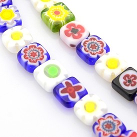 Handmade Millefiori Glass Bead Strands, Square