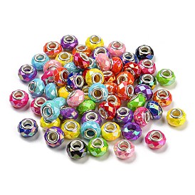 UV Plated Resin European Beads, Large Hole Beads, with Brass Core, Faceted Rondelle