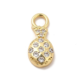 Rack Plating Brass Micro Pave Cubic Zirconia Charms, Cadmium Free & Lead Free, Long-Lasting Plated, Pineapple Charm