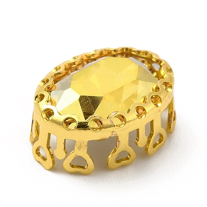 Diamantes de imitación para coser en forma ovalada, diamantes de imitación de cristal, accesorios de prendas de vestir, Enlaces multifilares, con fornituras de latón de tono de oro