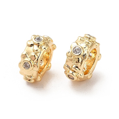 Micro cuivres ouvrent zircone cubique perles européennes, Perles avec un grand trou   , réel 18 k plaqué or, plat et circulaire avec fleur