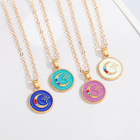 Vintage Moon and Star Diamond Pendant Necklace for Women, Creative Irregular Collarbone Chain