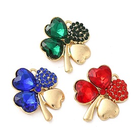Rack Plating Alloy Pendants, with Rhinestone and Glass, Clover Charm, Golden